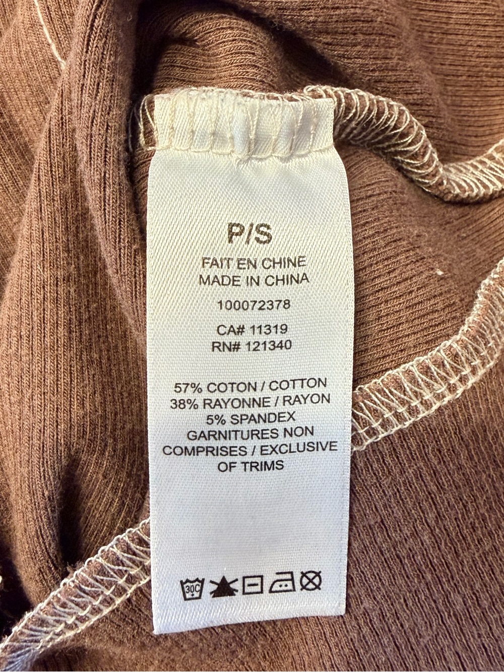 Garage Women’s Brown Ribbed Cropped Long Sleeve Top, Size Small - Picture 8 of 9